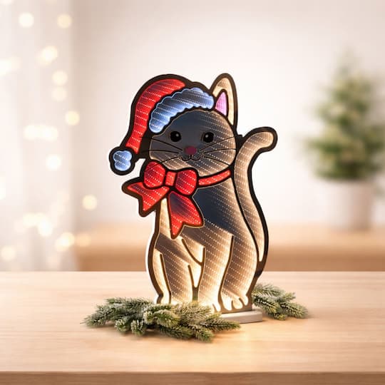 Melrose 23.5" Cat with Santa Hat & Bow EkkoLight